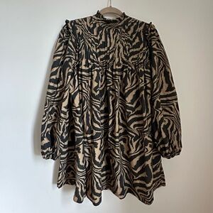 GANNI Animal Zebra Print Babydoll Dress Size Small